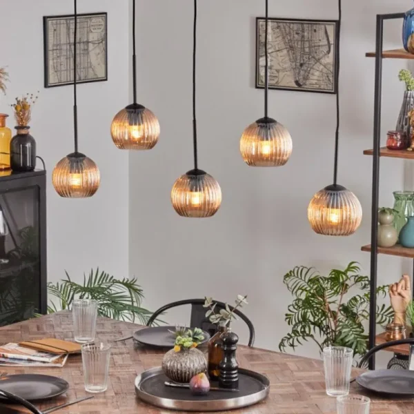 hofstein Koyoto Boule lumineuse, Suspension Noir, 5 lumières* Lampes Modernes