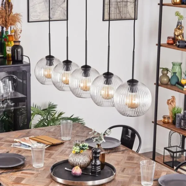 hofstein Koyoto Boule lumineuse, Suspension Noir, 5 lumières* Lampes Modernes