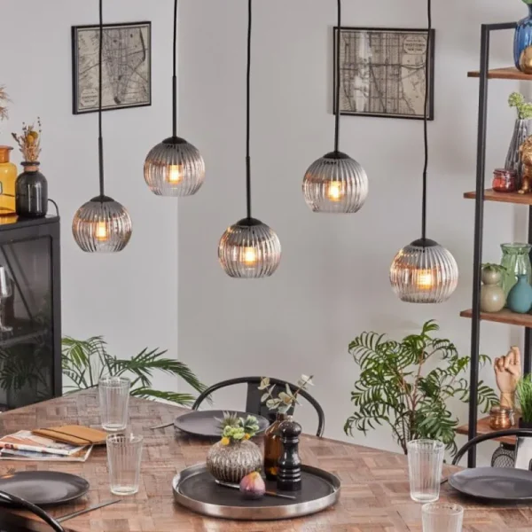 hofstein Koyoto Boule lumineuse, Suspension Noir, 5 lumières* Lampes Modernes