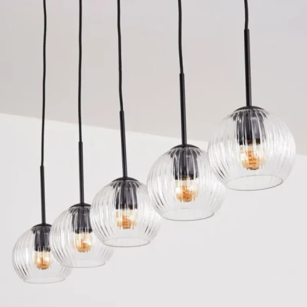 hofstein Koyoto Boule lumineuse, Suspension Noir, 5 lumières* Lampes Modernes