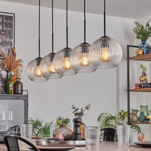 hofstein Koyoto Boule lumineuse, Suspension Noir, 5 lumières* Lampes Modernes