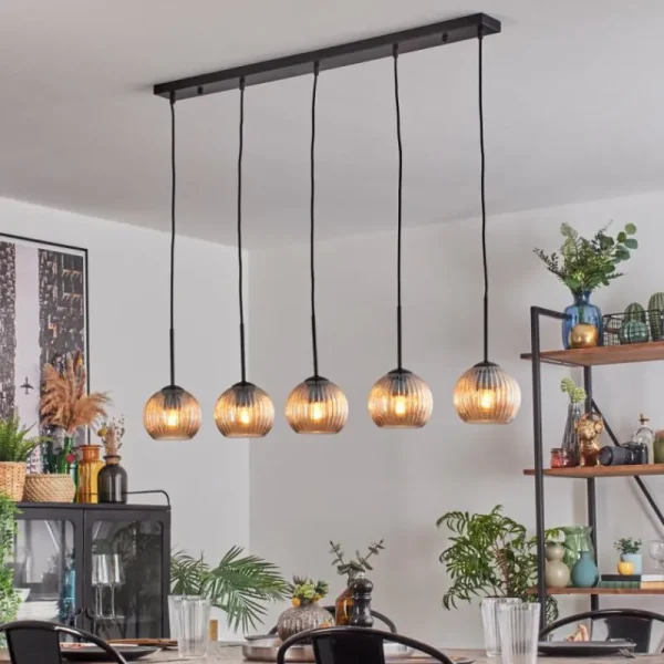 hofstein Koyoto Boule lumineuse, Suspension Noir, 5 lumières* Lampes Modernes