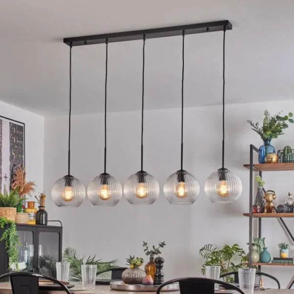 hofstein Koyoto Boule lumineuse, Suspension Noir, 5 lumières* Lampes Modernes