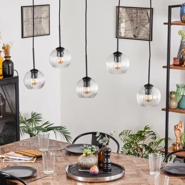 hofstein Koyoto Boule lumineuse, Suspension Noir, 5 lumières* Lampes Modernes