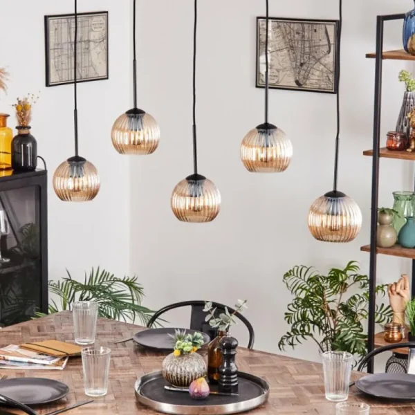 hofstein Koyoto Boule lumineuse, Suspension Noir, 5 lumières* Lampes Modernes