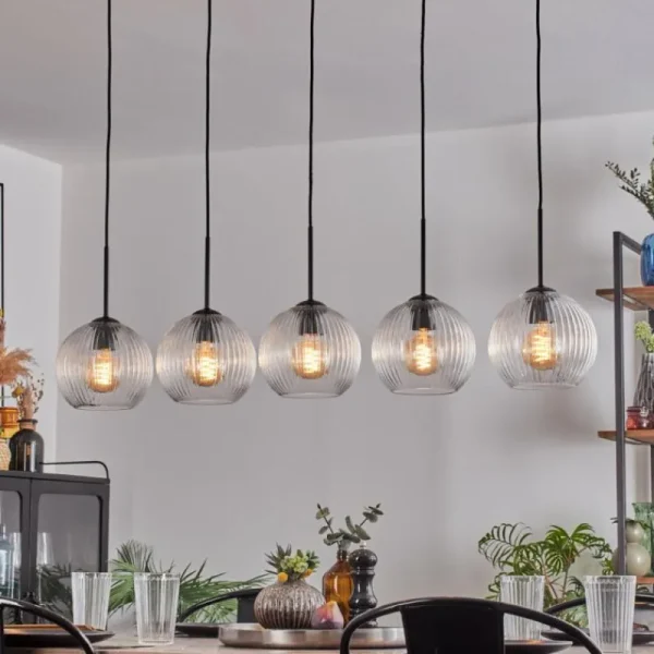 hofstein Koyoto Boule lumineuse, Suspension Noir, 5 lumières* Lampes Modernes