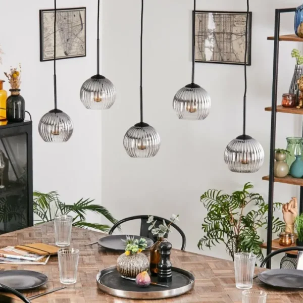 hofstein Koyoto Boule lumineuse, Suspension Noir, 5 lumières* Lampes Modernes