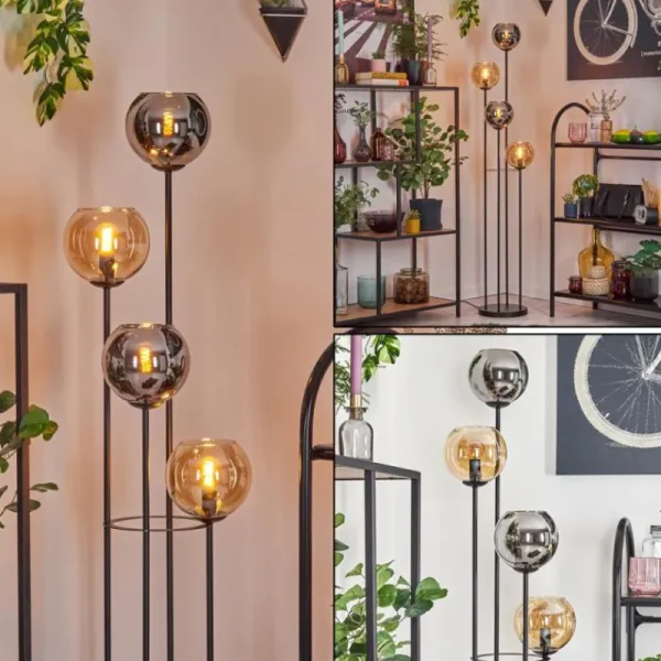 hofstein Koyoto Lampadaire 30 cm Ambre, Chrome, Fumé, 4 lumières* Lampes Modernes