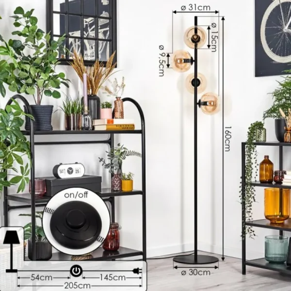 hofstein Koyoto Lampadaire 31 cm Ambre, 4 lumières* Lampes En Verre