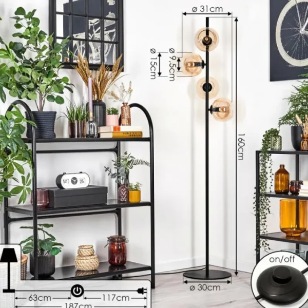hofstein Koyoto Lampadaire 31 cm Ambre, 4 lumières* Lampes En Verre