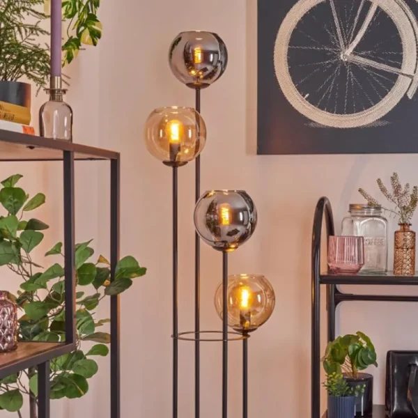 hofstein Koyoto Lampadaire 30 cm Ambre, Chrome, Fumé, 4 lumières* Lampes Modernes