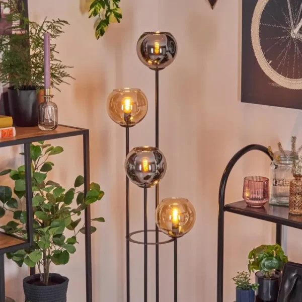 hofstein Koyoto Lampadaire 30 cm Ambre, Chrome, Fumé, 4 lumières* Lampes Modernes
