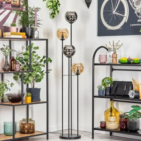 hofstein Koyoto Lampadaire 30 cm Ambre, Chrome, Fumé, 4 lumières* Lampes Modernes
