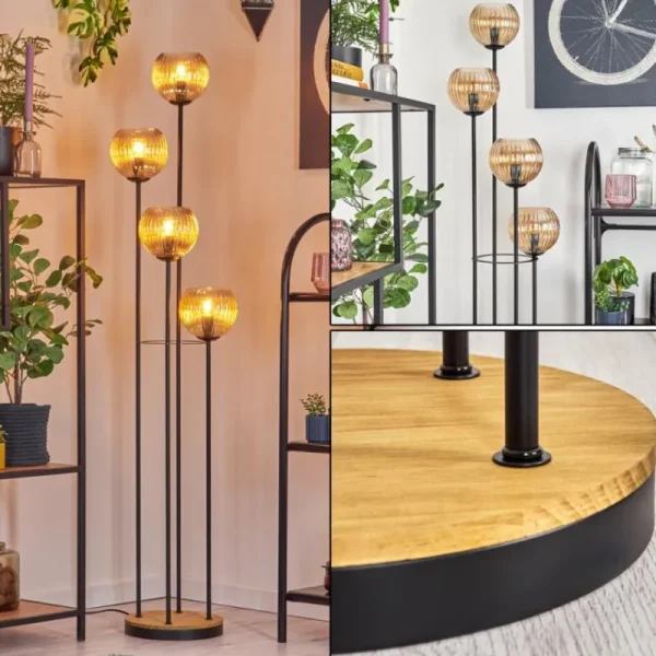 hofstein Koyoto Lampadaire 30 cm Bois foncé, Noir, 4 lumières* Lampes Modernes