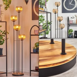 hofstein Koyoto Lampadaire 30 cm Bois clair, Noir, 4 lumières* Lampes Modernes