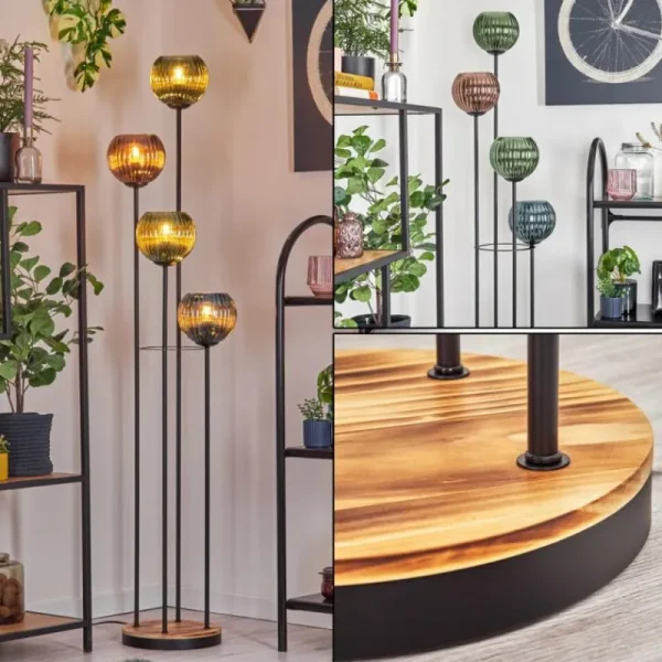 hofstein Koyoto Lampadaire 30 cm Bois clair, Noir, 4 lumières* Lampes Modernes