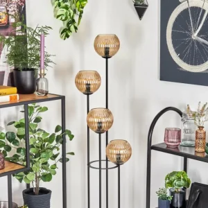 hofstein Koyoto Lampadaire 30 cm Bois foncé, Noir, 4 lumières* Lampes Modernes