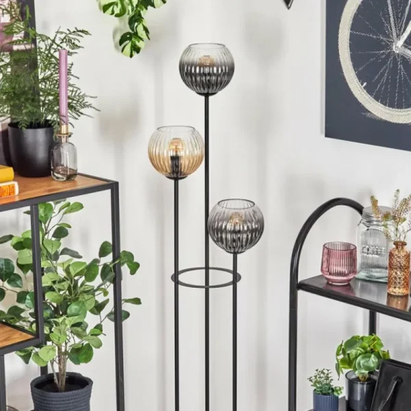hofstein Koyoto Lampadaire 30 cm Bois foncé, Noir, 3 lumières* Lampes Modernes