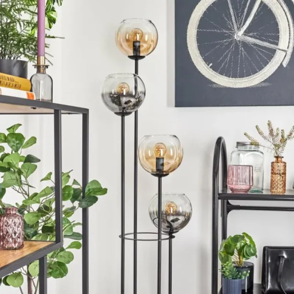 hofstein Koyoto Lampadaire 30 cm Bois clair, Noir, 4 lumières* Lampes Modernes