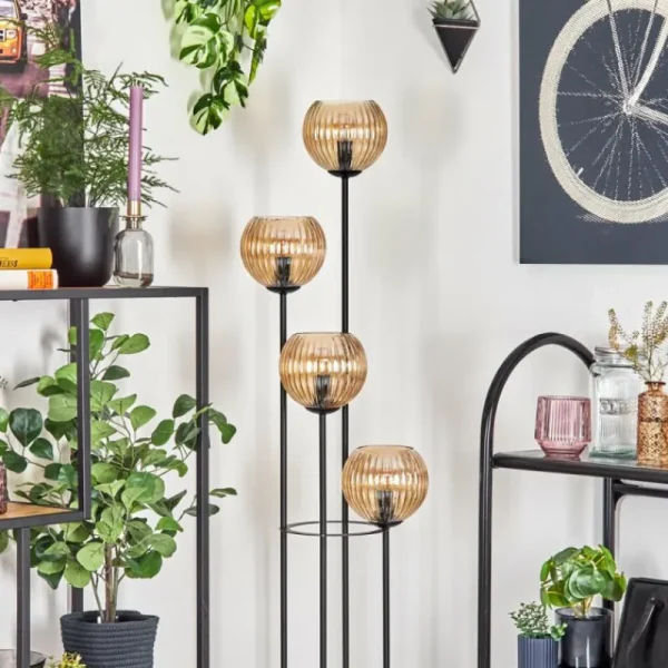 hofstein Koyoto Lampadaire 30 cm Bois clair, Noir, 4 lumières* Lampes Modernes