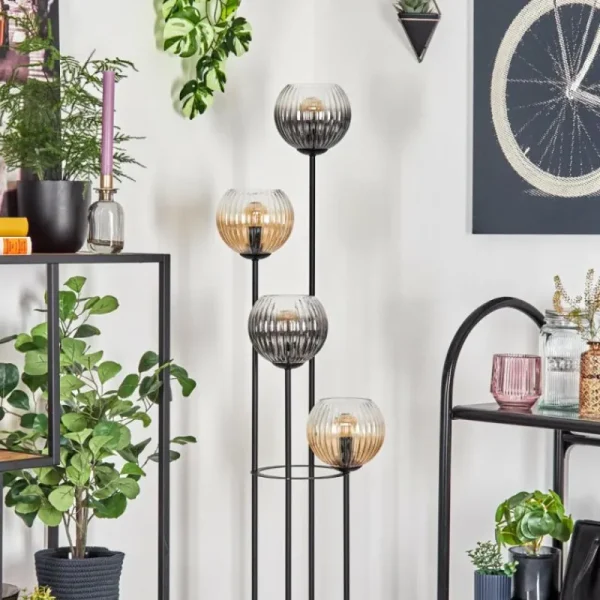 hofstein Koyoto Lampadaire 30 cm Bois clair, Noir, 4 lumières* Lampes Modernes