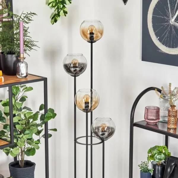 hofstein Koyoto Lampadaire 30 cm Bois foncé, Noir, 4 lumières* Lampes Modernes