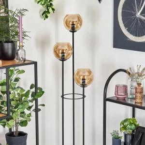 hofstein Koyoto Lampadaire 30 cm Bois foncé, Noir, 3 lumières* Lampes Modernes