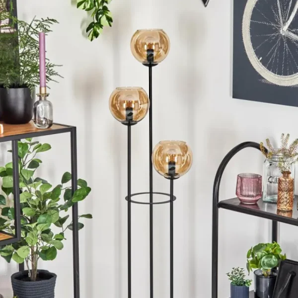 hofstein Koyoto Lampadaire 30 cm Bois foncé, Noir, 3 lumières* Lampes Modernes