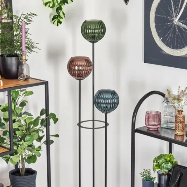 hofstein Koyoto Lampadaire 30 cm Bois foncé, Noir, 3 lumières* Lampes Modernes
