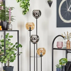 hofstein Koyoto Lampadaire 30 cm Bois foncé, Noir, 4 lumières* Lampes Modernes