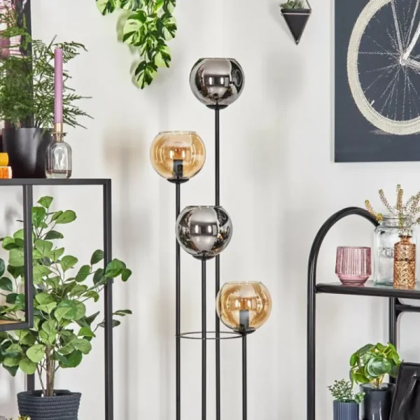 hofstein Koyoto Lampadaire 30 cm Bois foncé, Noir, 4 lumières* Lampes Modernes