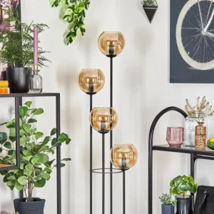 hofstein Koyoto Lampadaire 30 cm Bois foncé, Noir, 4 lumières* Lampes Modernes