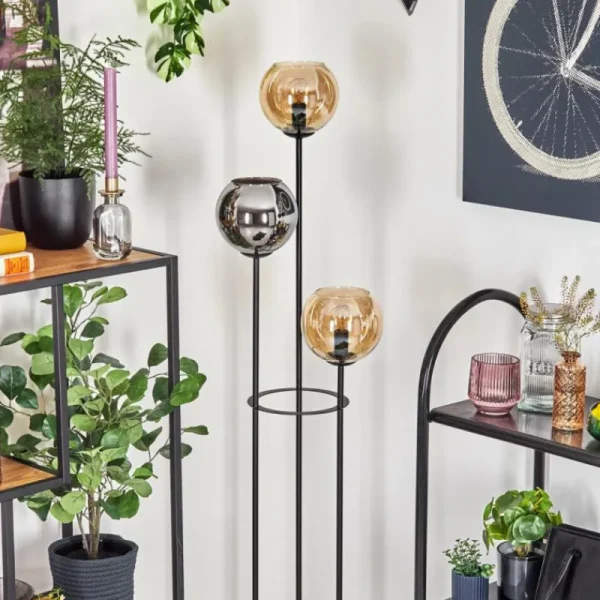 hofstein Koyoto Lampadaire 25 cm Bois clair, Noir, 3 lumières* Lampes Modernes