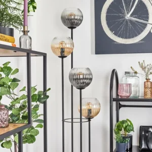 hofstein Koyoto Lampadaire 30 cm Bois foncé, Noir, 4 lumières* Lampes Modernes