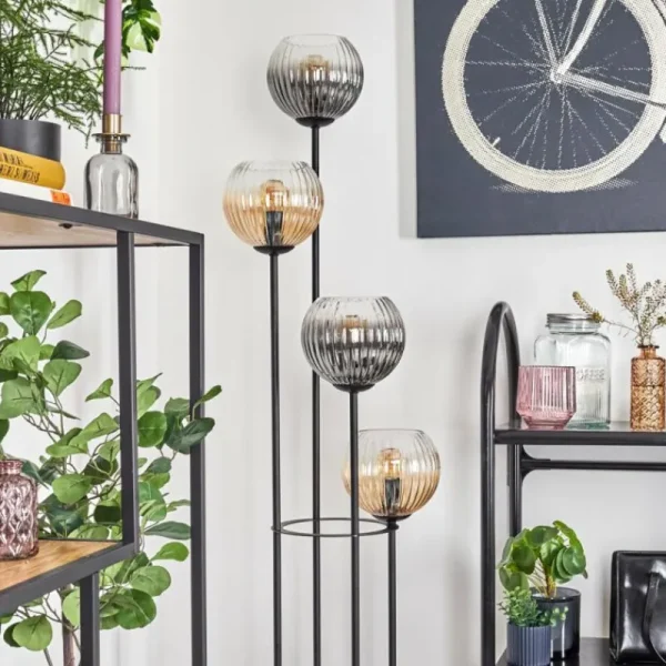hofstein Koyoto Lampadaire 30 cm Bois foncé, Noir, 4 lumières* Lampes Modernes