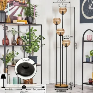 hofstein Koyoto Lampadaire 30 cm Bois foncé, Noir, 4 lumières* Lampes Modernes