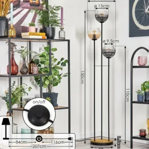hofstein Koyoto Lampadaire 30 cm Bois foncé, Noir, 3 lumières* Lampes Modernes