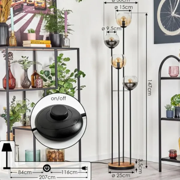 hofstein Koyoto Lampadaire 30 cm Bois clair, Noir, 4 lumières* Lampes Modernes