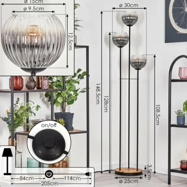 hofstein Koyoto Lampadaire 30 cm Bois clair, Noir, 3 lumières* Lampes Modernes