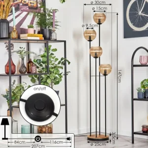 hofstein Koyoto Lampadaire 30 cm Bois clair, Noir, 4 lumières* Lampes Modernes