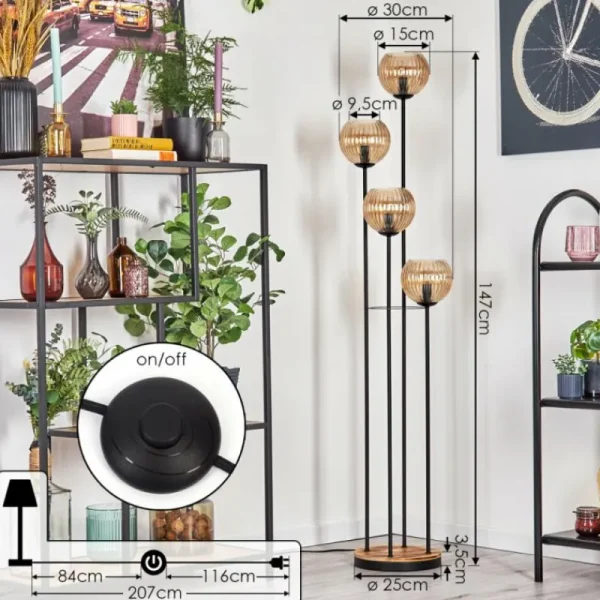 hofstein Koyoto Lampadaire 30 cm Bois clair, Noir, 4 lumières* Lampes Modernes