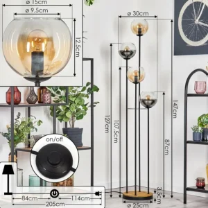 hofstein Koyoto Lampadaire 30 cm Bois foncé, Noir, 4 lumières* Lampes Modernes