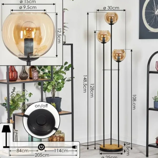 hofstein Koyoto Lampadaire 30 cm Bois foncé, Noir, 3 lumières* Lampes Modernes