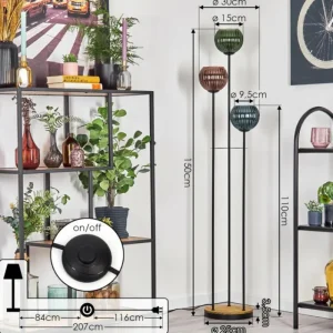 hofstein Koyoto Lampadaire 30 cm Bois foncé, Noir, 3 lumières* Lampes Modernes