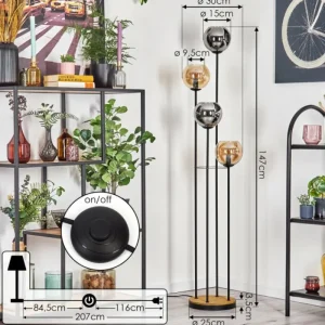 hofstein Koyoto Lampadaire 30 cm Bois foncé, Noir, 4 lumières* Lampes Modernes