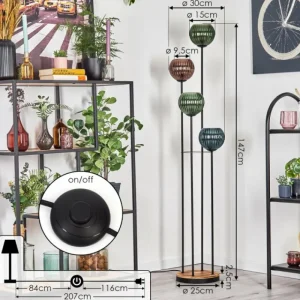 hofstein Koyoto Lampadaire 30 cm Bois clair, Noir, 4 lumières* Lampes Modernes