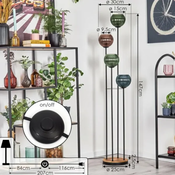 hofstein Koyoto Lampadaire 30 cm Bois clair, Noir, 4 lumières* Lampes Modernes