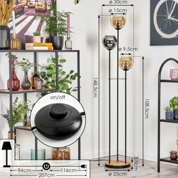 hofstein Koyoto Lampadaire 25 cm Bois clair, Noir, 3 lumières* Lampes Modernes