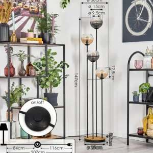 hofstein Koyoto Lampadaire 30 cm Bois foncé, Noir, 4 lumières* Lampes Modernes