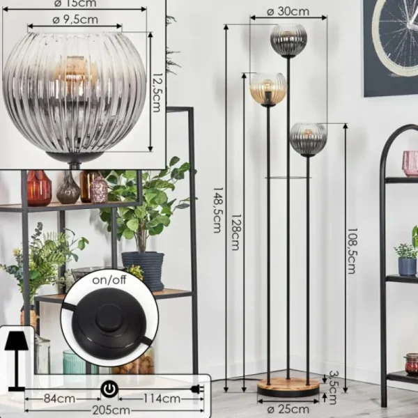 hofstein Koyoto Lampadaire 30 cm Bois clair, Noir, 3 lumières* Lampes Modernes